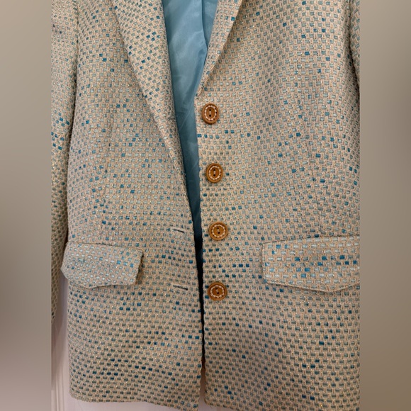 J. McLaughlin Women's Tweed Blazer Jacket Size 2 Blue Lurex - Picture 3 of 6